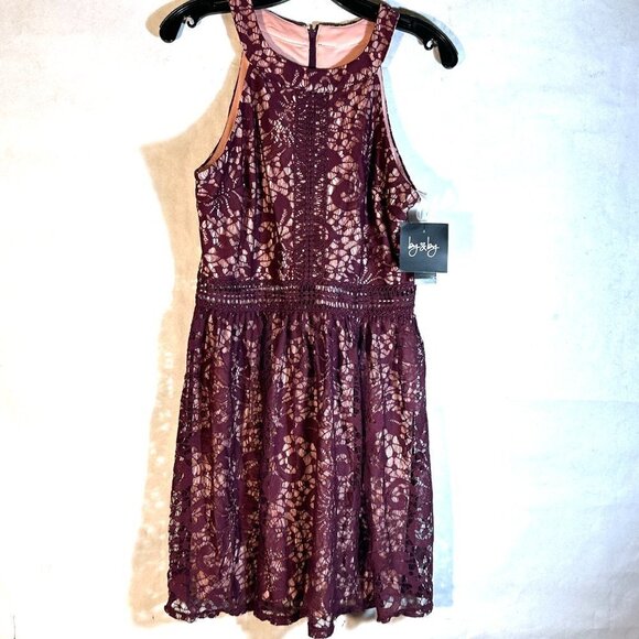 by & by dress NWT Bordeaux Size 11 Lace Sleeveless Party Red Purple Cocktail - Picture 2 of 8